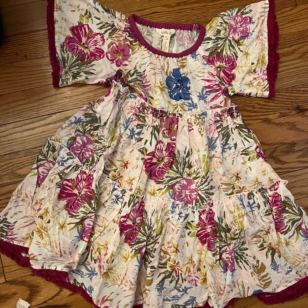 Floral Kids Dress with Pink and Purple Accents